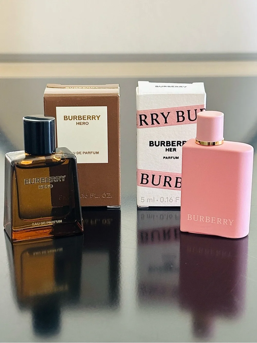 Burberry Hero and Her Miniature Fragrance Set with Drawstring Bag